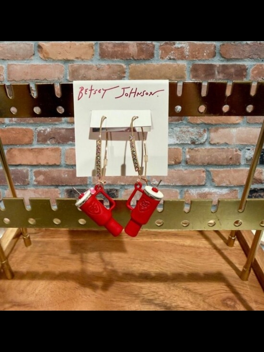 Betsey Johnson Red Tumblers Charm Drop Earrings